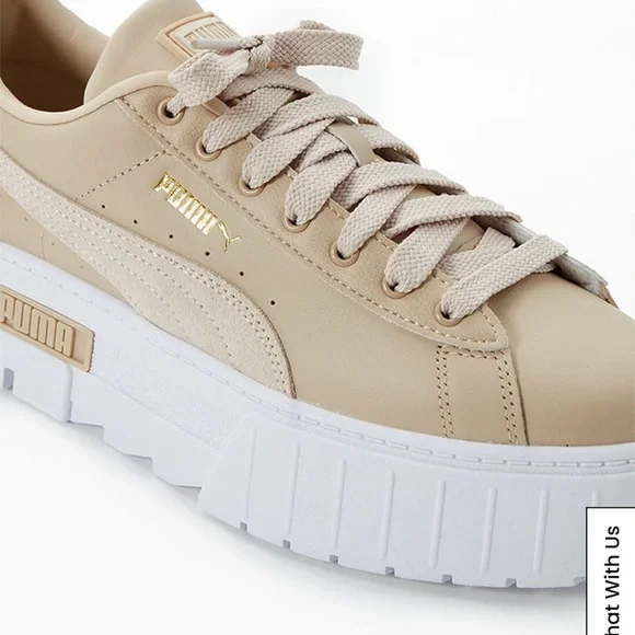 Puma Beige and White Women's Sneakers - Picture 2 of 9